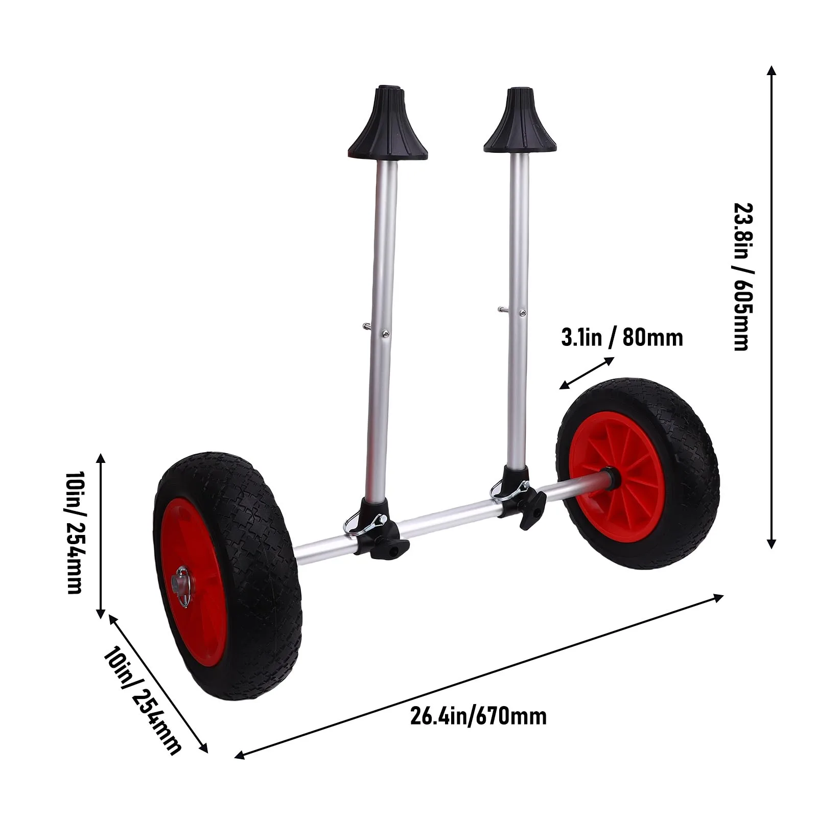 Carro de Kayak de Metal de ancho ajustable con neumáticos sólidos de 10 pulgadas, marco de carrito de Kayak, transportador de canoa plegable, transporte de remolque de barco