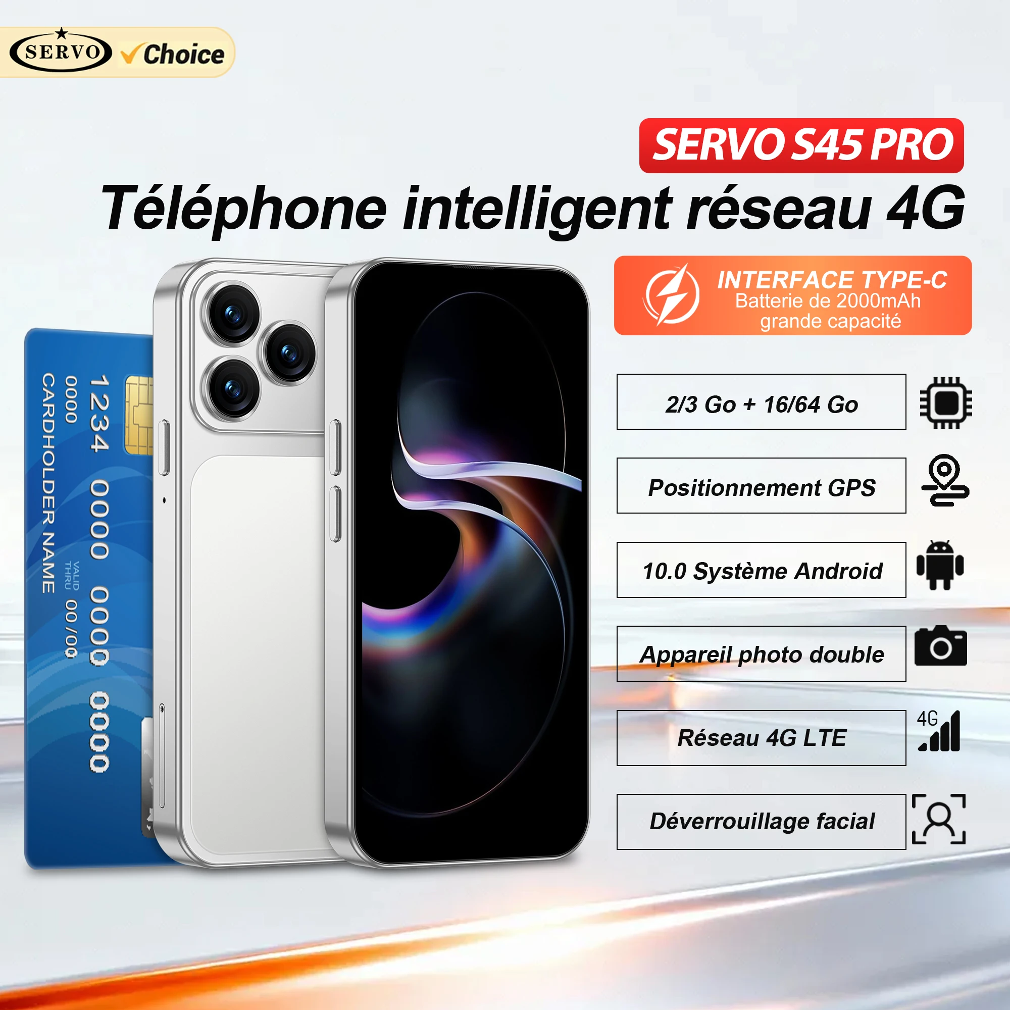 Smartphone Mini SERVO 4G LTE Officiel, Système Android 10.0, 3 Go + 64 Go, Play Store, WiFi, 2 SIM, Écran 4,5 pouces, Téléphones Mobiles Intelligents Portables