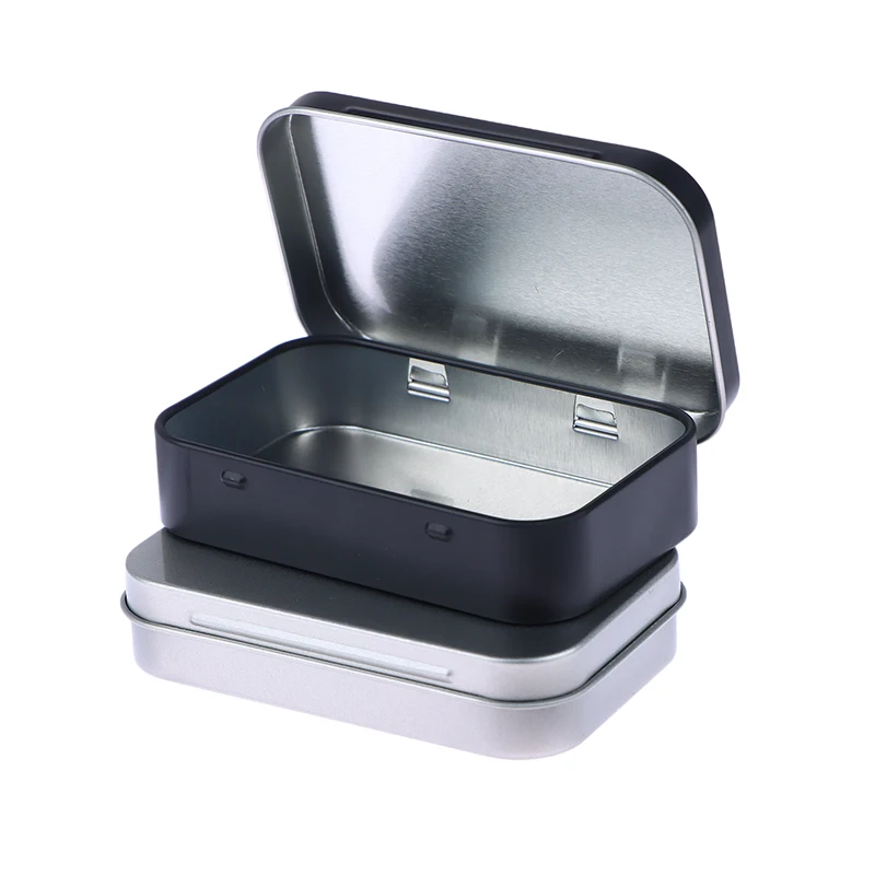 1PCS Small Empty Tinplate Silver Black Flip Storage Box Organizer For Money Coin Candy Key Cigarette Sealed Box Survival Kit