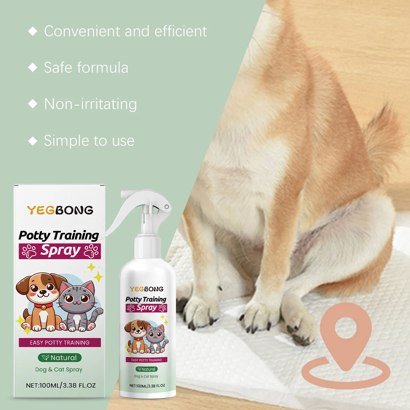 Fast Acting Pet Potty Training Spray Gentle Formula Urine Marking Correct All Breeds Indoor Dogs Cats Toilet Guidance Agent 100g