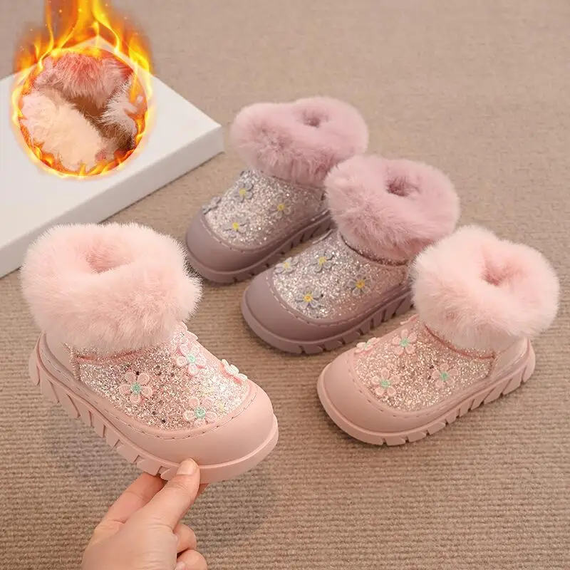 

Girl Winter Cotton Shoe Autumn Fleece-Lined Thicken Ankle Boots Keep Warm Comfortable Child Kawaii Fashion New Style Casual Shoe