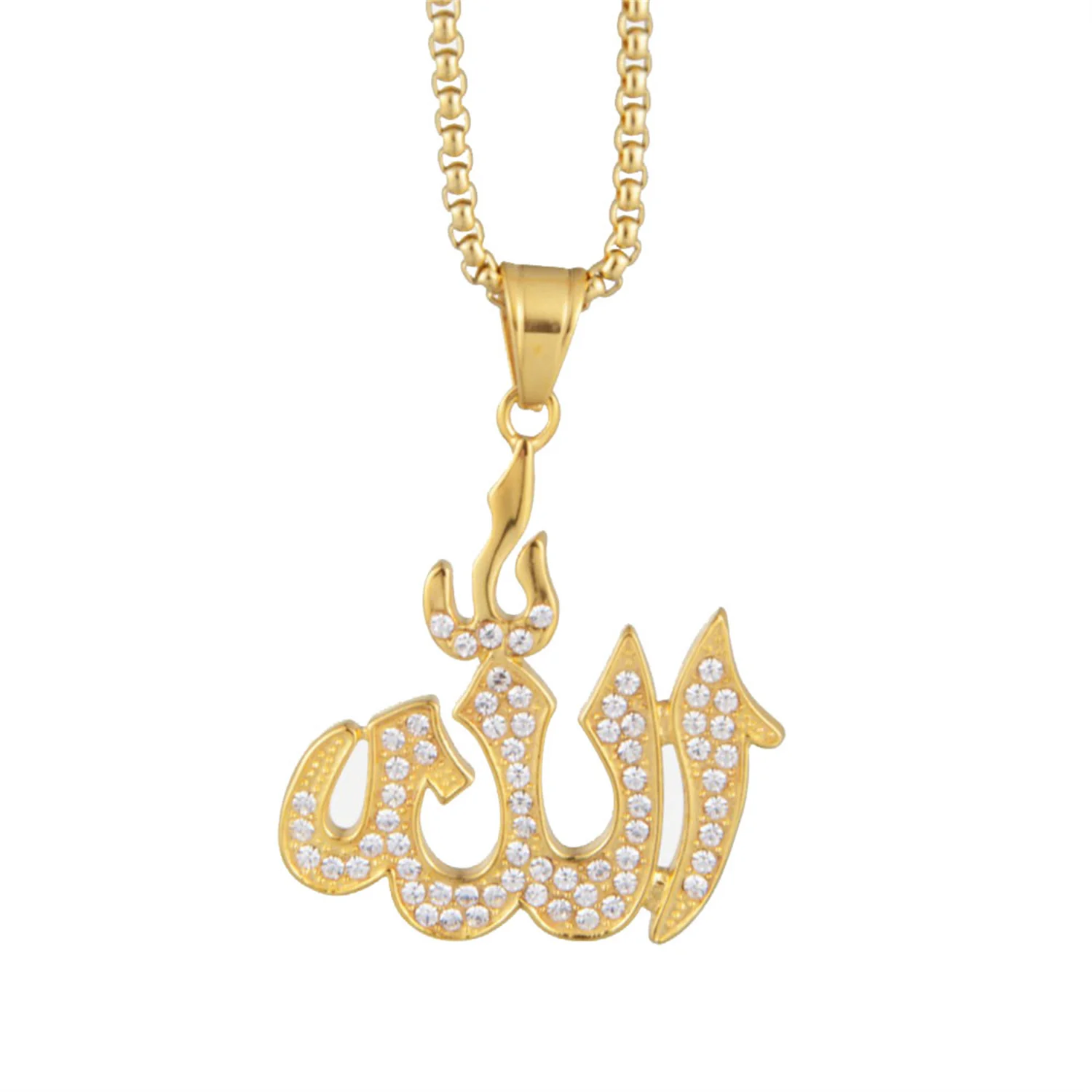 

Hiphop Islam Muslim Allah Pendant Dropshipping Gold Color Stainless Steel Islamic Amulet Necklace for Men Religious Jewelry Gift