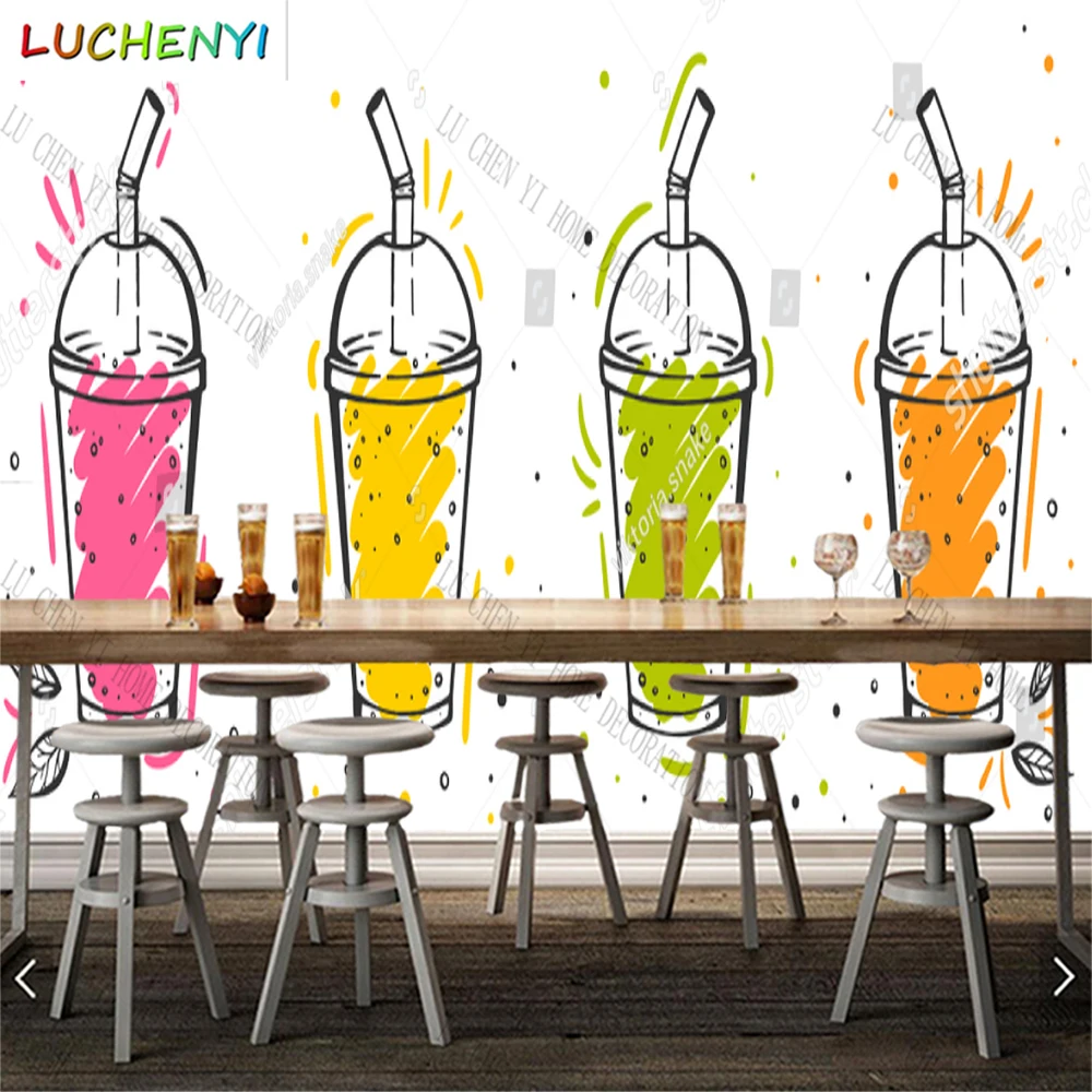 Custom Sodas bubble tea fruit tea mural 3D wallpaper restaurant cold drinking shop dining room wall papers home decor sticker