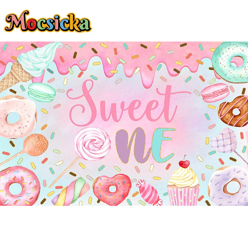 Фон для студийной фотосъемки с изображением конфет бара магазина мороженого пончиков капкейков леденцов милого малыша дня рождения