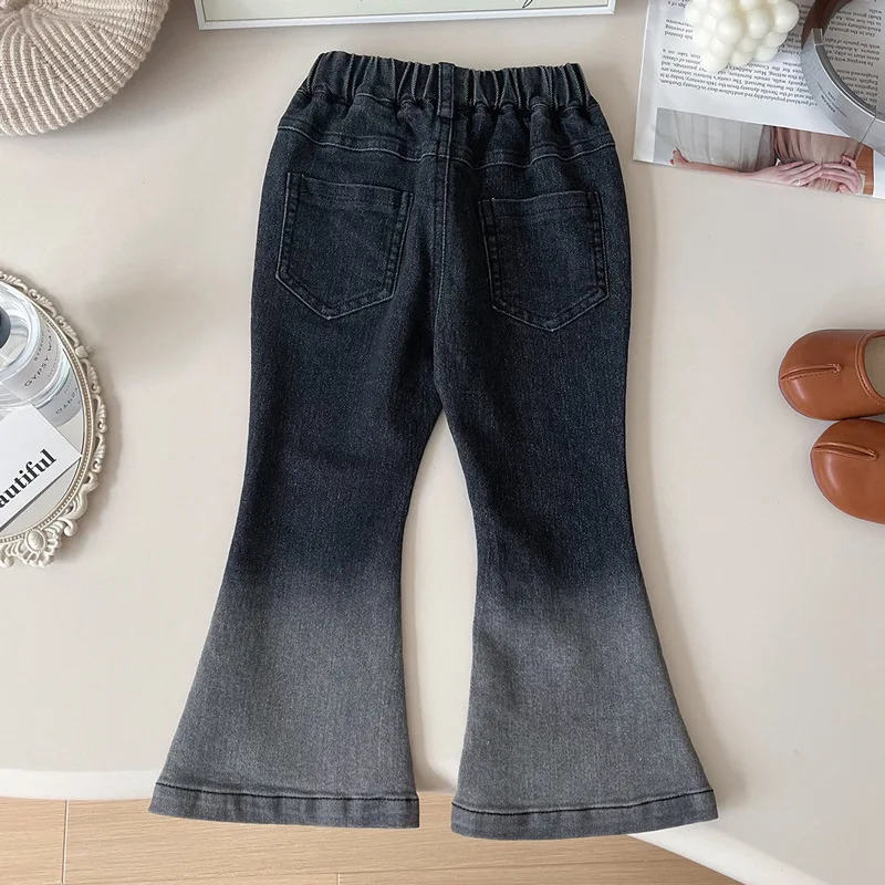 Girls' Fashionable Spring and Autumn Bell-Bottom Pants2024New Children's Stretch Pants Girls' Fashionable Gradient Jeans