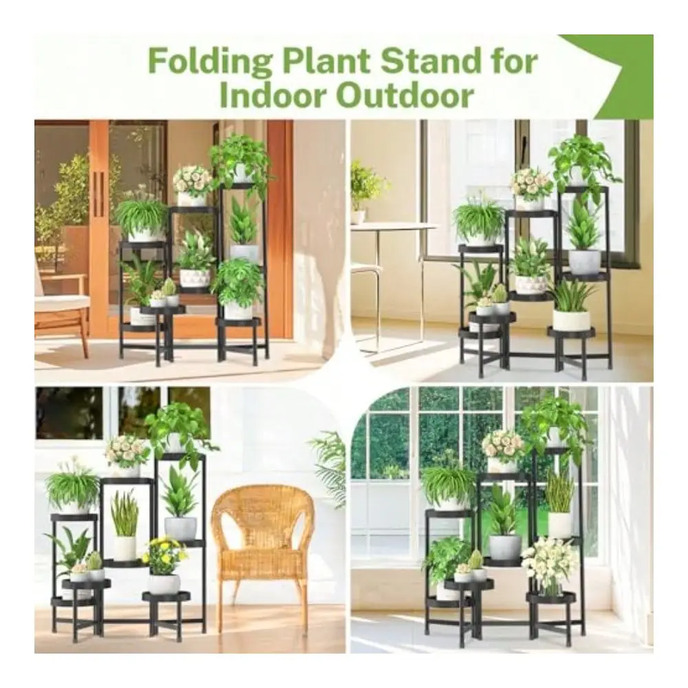 

8 Tier Folding Plant Stand Indoor Outdoor With Plastic Tray Tiered Corner Flower Holder Shelf Metal Orchid Display Rack For Pat