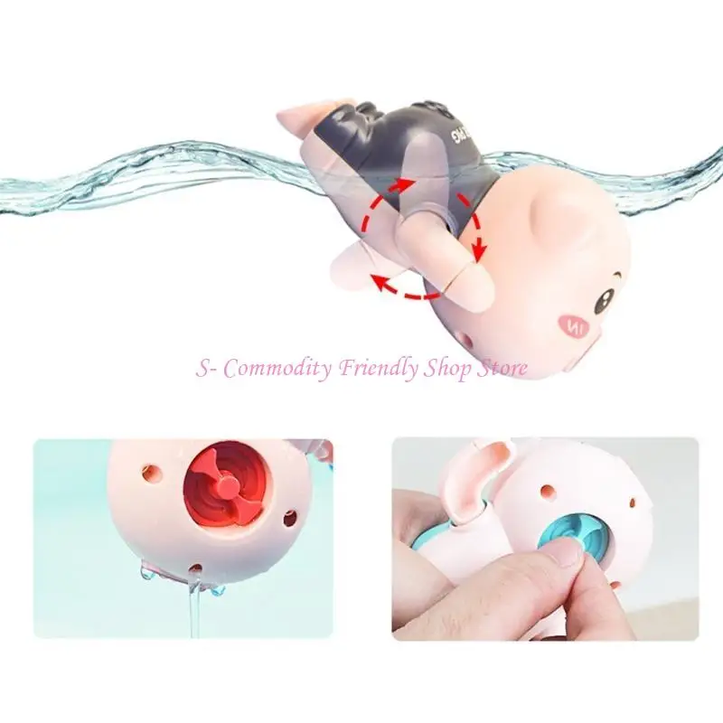 85AE Mini Pig Clockwork Water Playset Interactive Bathtub Boat for Infant 3/6/12Month