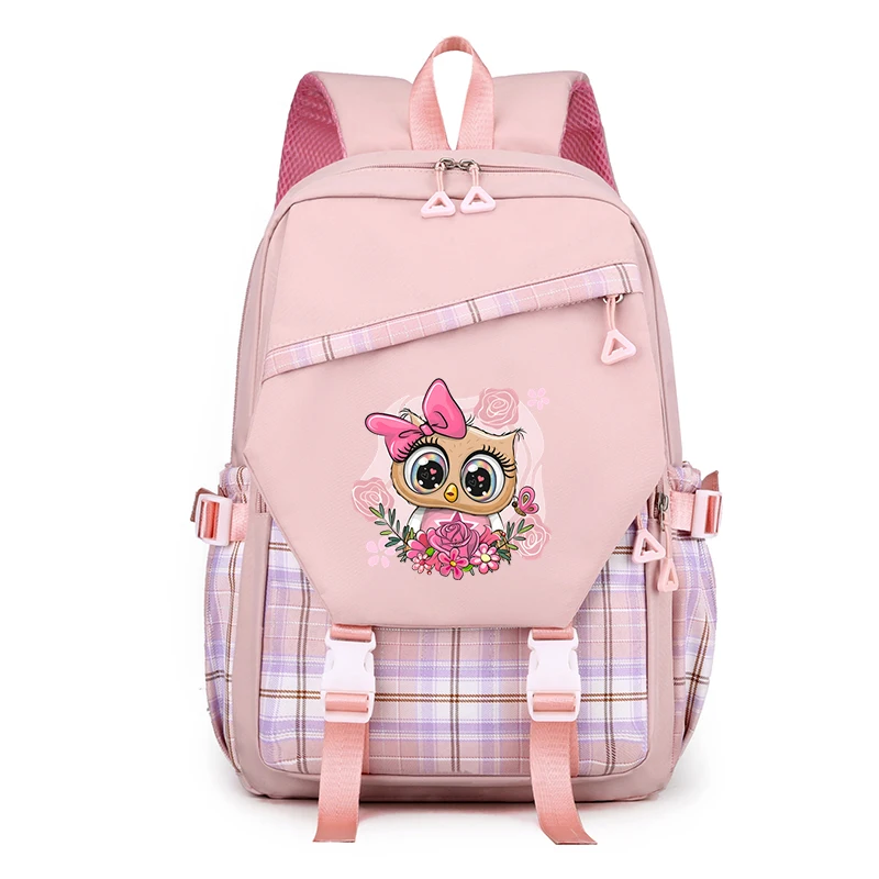 

Cute Owl Print School Bags for Teenager Girls Shoulder Backpack Anime Cartoon Bookbag Waterproof Pink Primary Travel Backpack