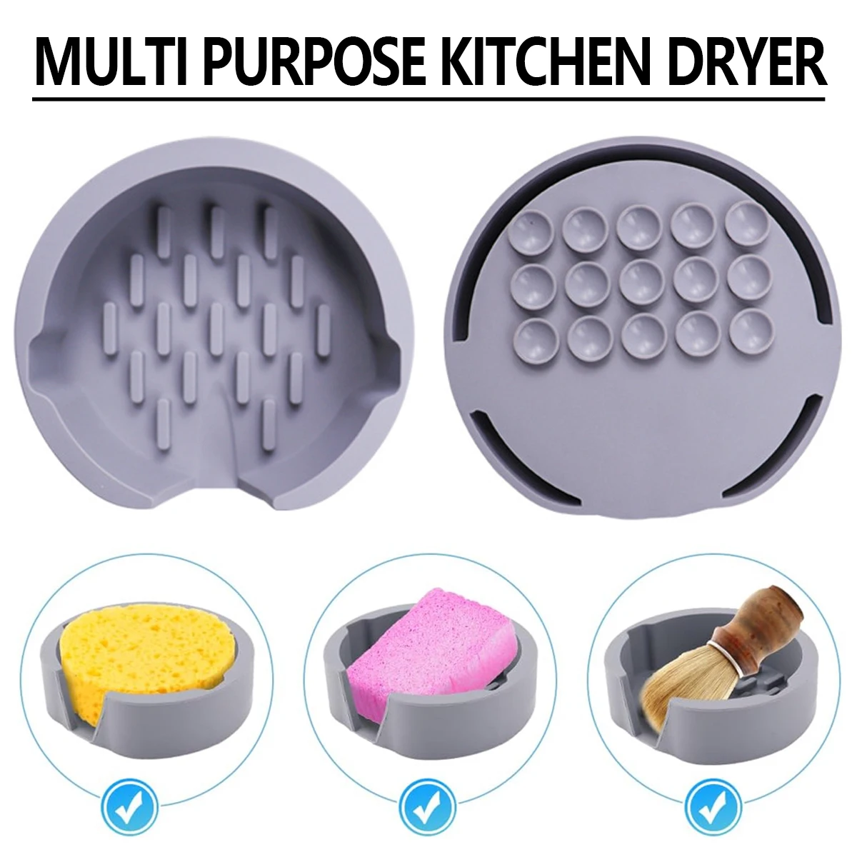 Large Kitchen Sponge Holder Compatible with Scrub Daddy Sponge - Silicone Sponge Holder That Drains into Your Sink - Fits Dish B