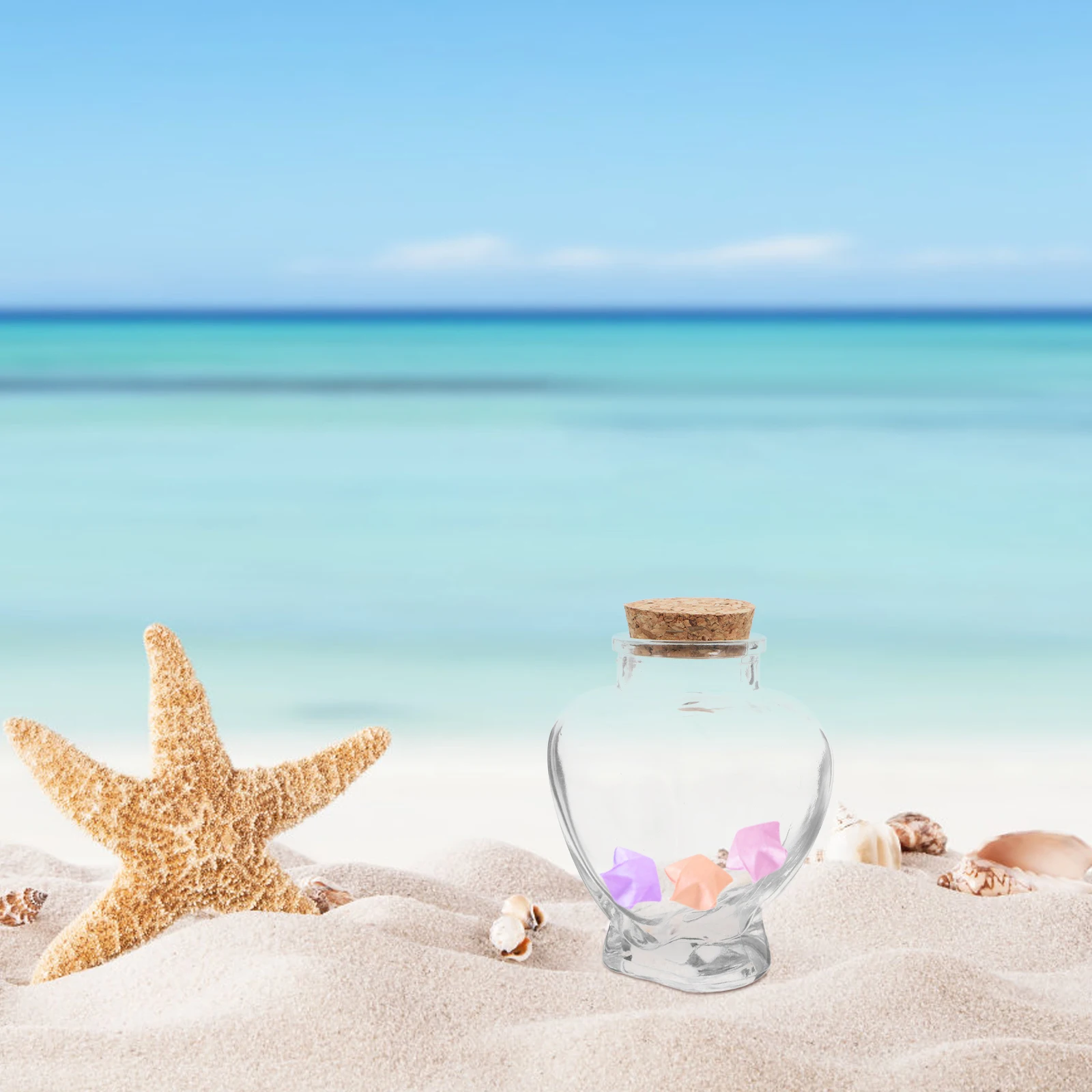 

4pcs Heart Wishing Bottles Glass Decorative Jars Clear Storage Containers Sand Shell Display Jar Wedding Favor Gift For