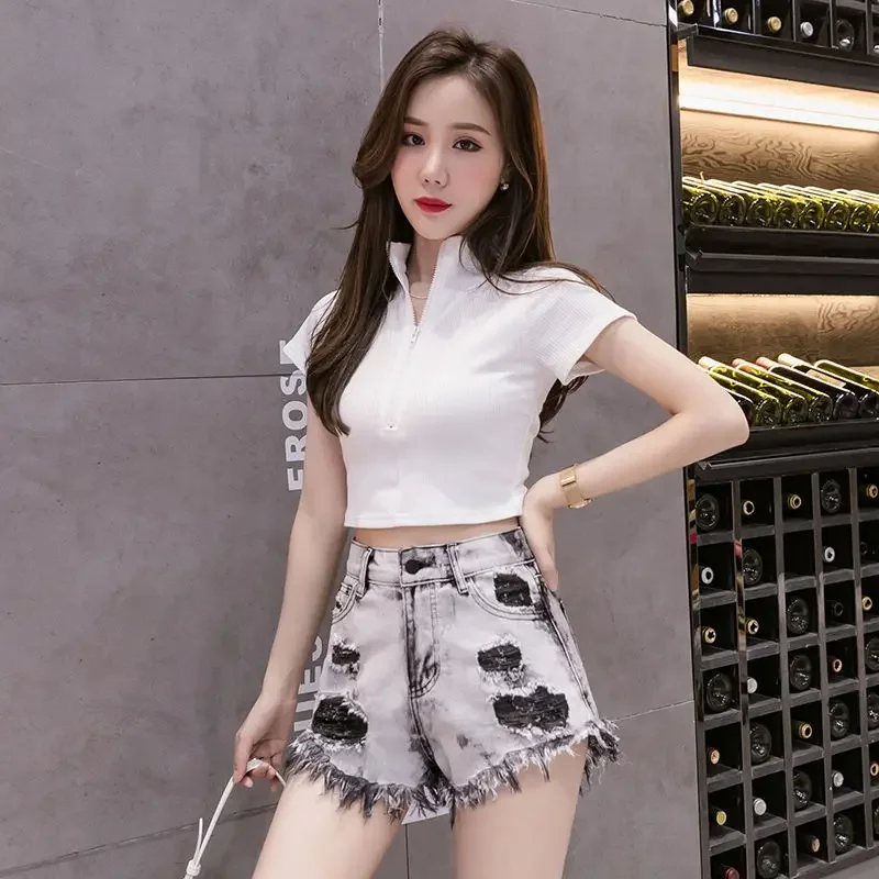 

With Waist Pocket Female Short Jeans Pants Button Y2k Harajuku Stretchy Fashion New In Jorts Aesthetic Hot Women's Denim Shorts