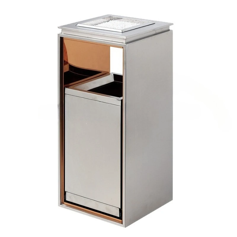 Hotel trash can with ashtray, lobby elevator entrance, vertical single bucket, double bucket, stainless steel cigarette extingui