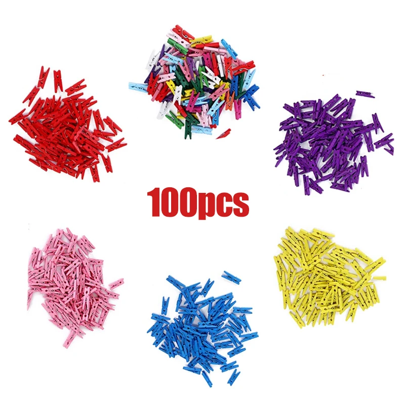 50/100PCs new arrival smalll size mini wooden clips 25mm colloful clips photo clips for sheets DTY clothespin craft decor clips