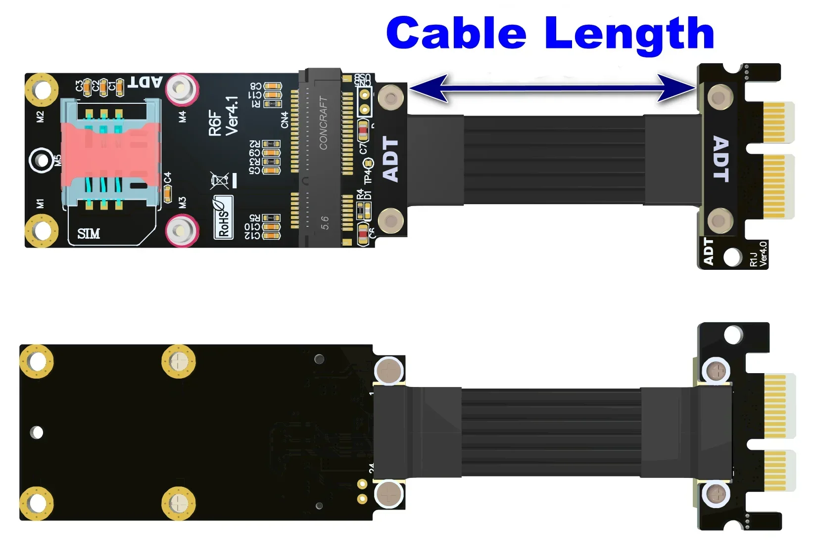 ADT M.2 NVMe / M.2 WiFi / Mini PCI-E SSD Riser Card to PCIe 4.0 x1 Riser Ribbon Adapter M-Key A.E Key NGFF mPCIe M2 For Extender