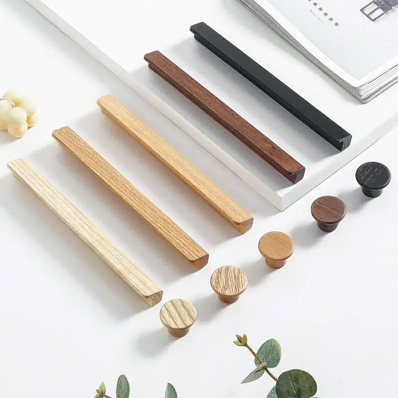 Minimalist L Shaped Cabinet Pull Elongated Wooden Furniture Handle Round Single Hole Knob Kitchen Bedroom Hardware Accessories