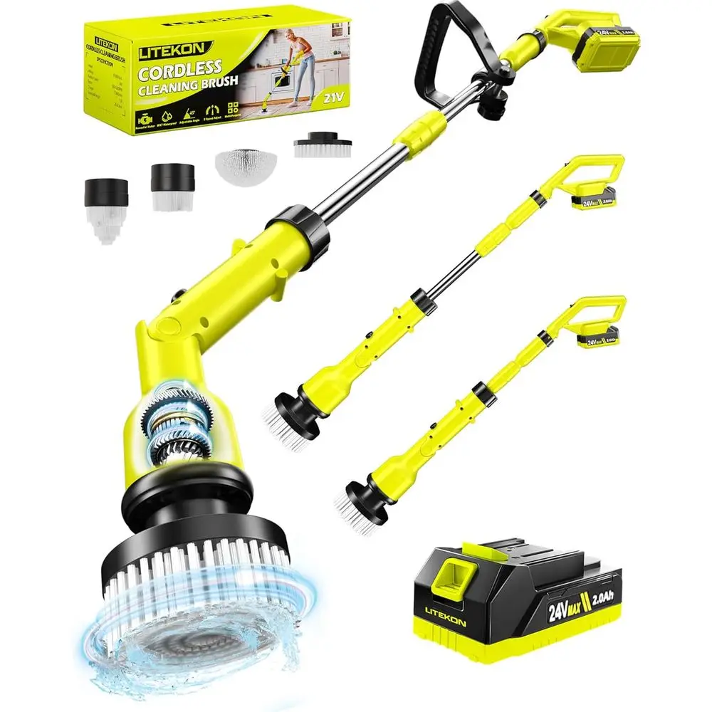 

Electric Spin Scrubber with 3+ Hour Battery, 1000W/1200RPM High Power Cordless Clean Brush, 50IN Adjustable Long Handle, 4 Repla