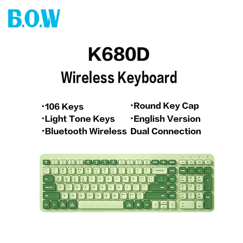 

B.O.W K680D Bluetooth Wireless Dual-mode Keyboard Charging Soft Tone Key 106-key Ver Mobile Phone Tablet PC Office Home Game