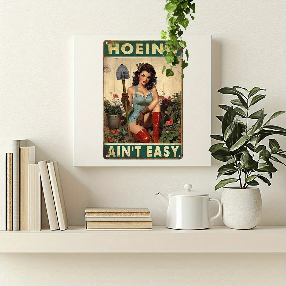 2D Flat, Vintage Gardening Metal Sign with the Phrase 