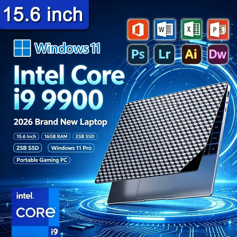 New Office Laptop Intel Core i9 9900 15.6 inch 4K HD Screen Windows 11 16GB RAM 1TB SSD Portable Slim Laptops PC Gamer Computer