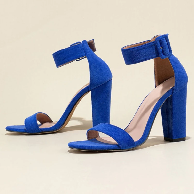 

Fashion High-heeled Sandals Women Ankle Strap Concise Open-toe Chunky Heel Dress Shoes Plus Size 42 Elegant Office Women's Shoes