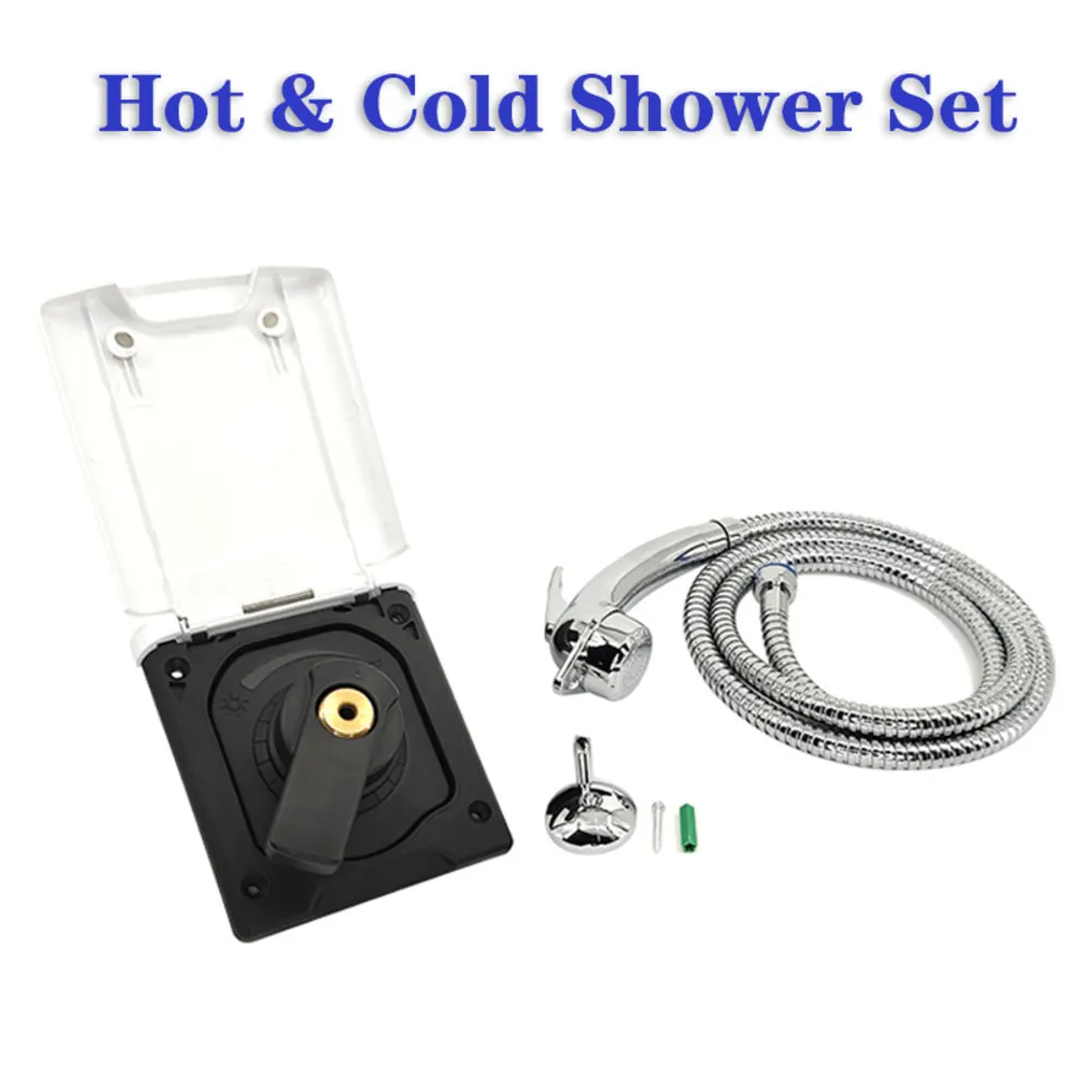 RV External Hot Cold Shower Kit IP44 Waterproof Wall Mount Brass Valve Shower Head for Camper Trailer Marine Boat Camping