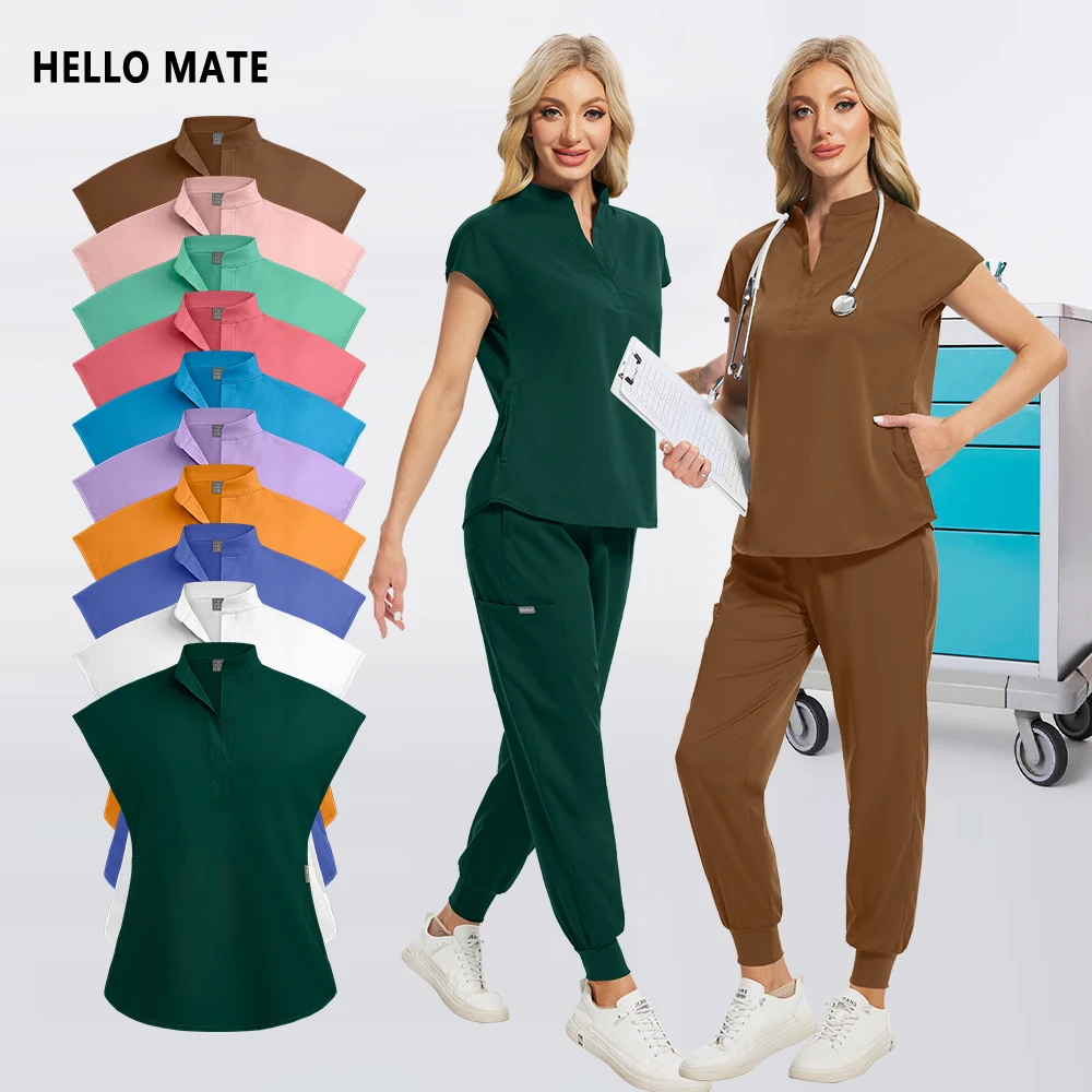 

New Medical Scrubs Uniform Medicos Scrub Top Pants Pockets Pet Dentist Nurse Work Clothes Women Beauty Anesthesiologist Vet Suit