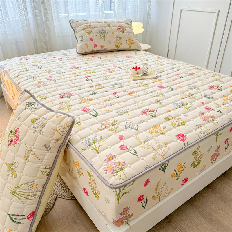 Adorable Quilted Washed Cotton Fitted Mattress Cover - Super Cute Girl's Design, Hypoallergenic