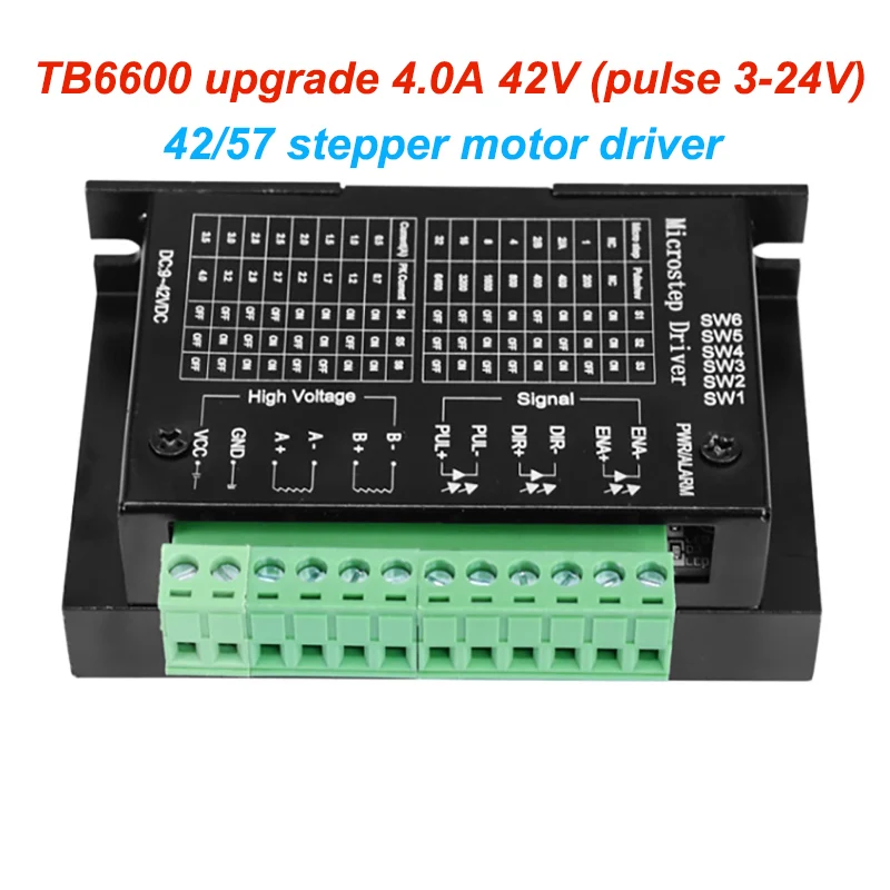 

42/57 Stepper Motor Driver TB6600 Upgrade 4.0A 42V 9-42VDC 32 Subdivision (Pulsed 3-24V)