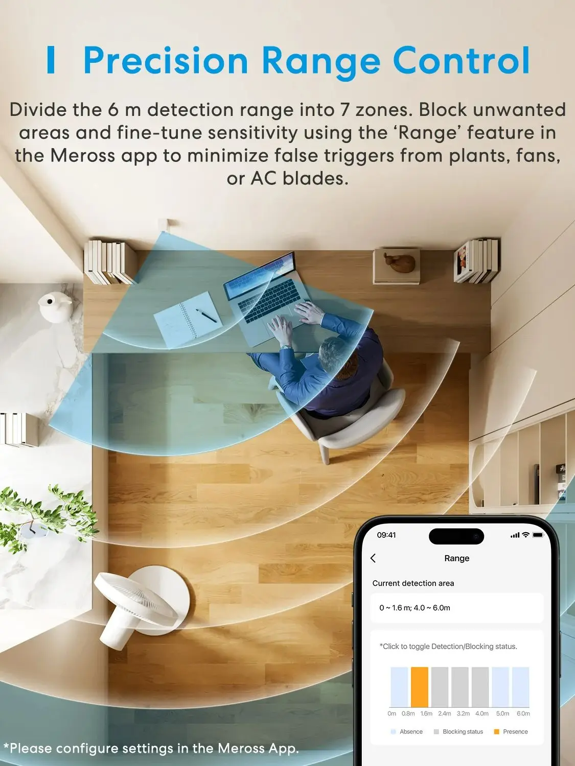 Meross Matter Smart Presence Sensor Thread MS605 4-in-1 Intelligente Sensortechnologie unterstützt HomeKit, Alexa, Google Home.