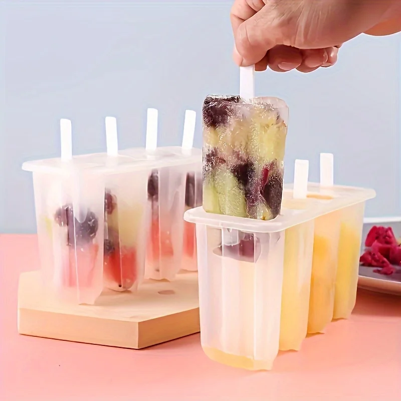 8-Cavity Popsicle Molds Set of 2 with 50 Wooden Sticks - Easy-Release BPA-Free Plastic Ice  Makers for DIY  Treats, Kitchen Acce