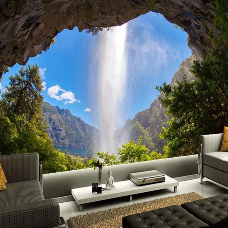 Custom 3D Photo Wallpaper Cave Waterfall Natural Landscape Mural Bedroom Living room TV background wall restaurant study Hotel
