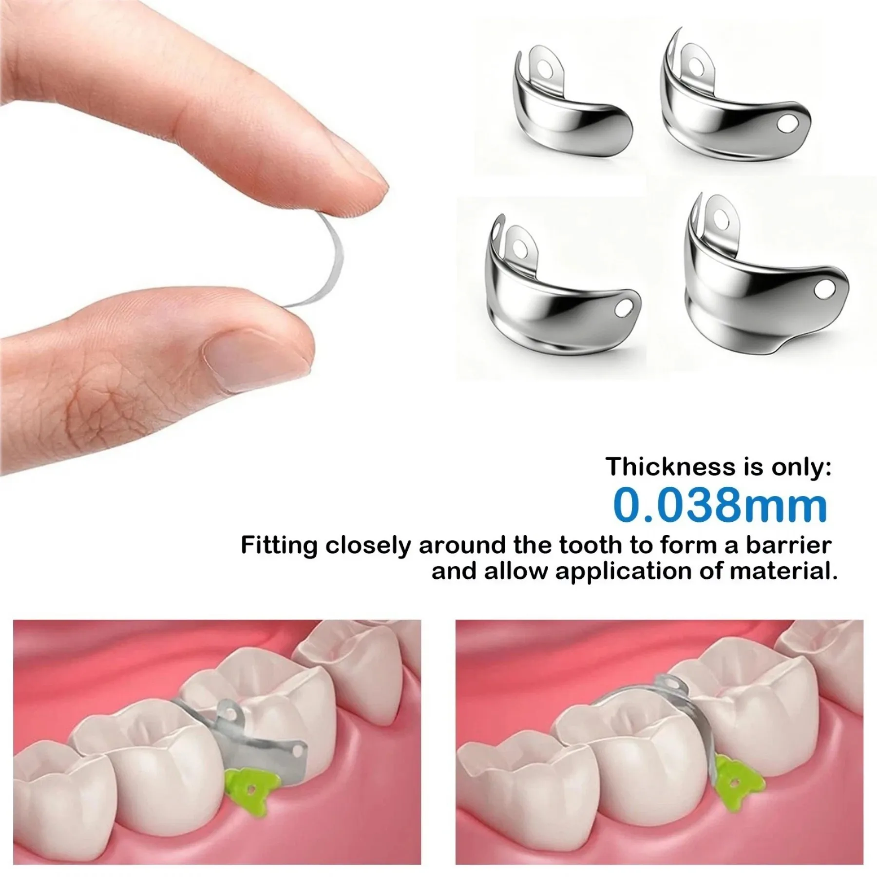 C2 Dental Sectional Matrix System M4 1.0 Matrix Bands with R6 Clamps Ring 100pcs+2pcs Kit Fit Garrison Palodent V3 System - view 2