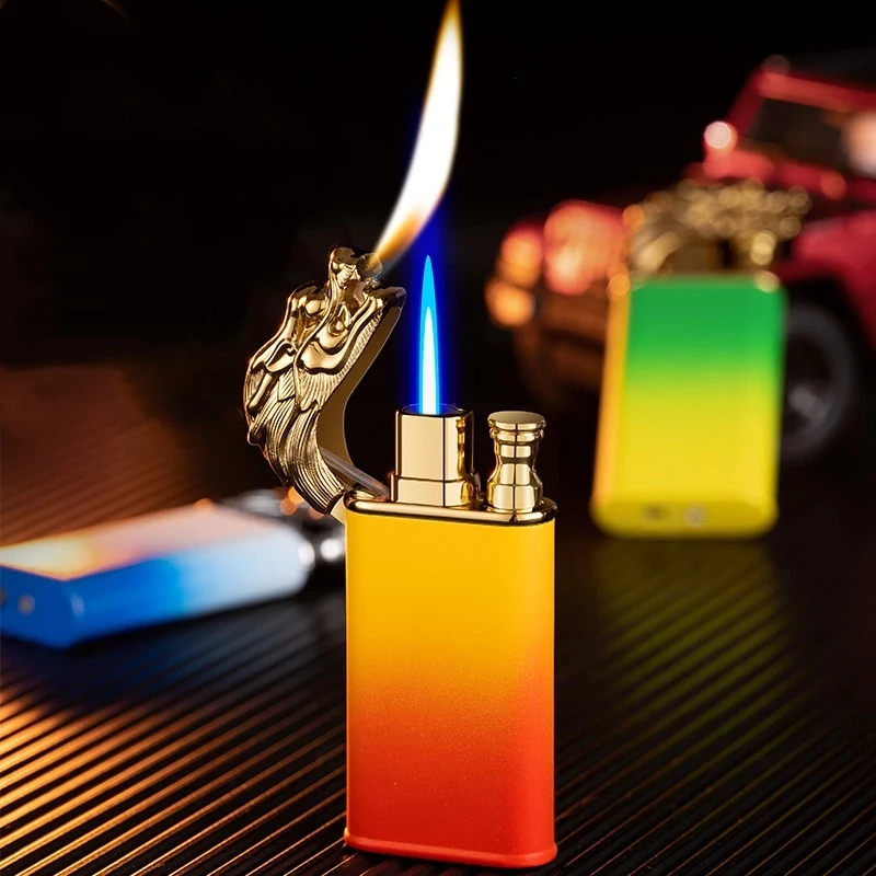 New Dragon Metal Lighter Creative Dragon Shaped Double Fire Cigar Lighter Jet Windproof Inflatable Lighter Novelty Men's Gift