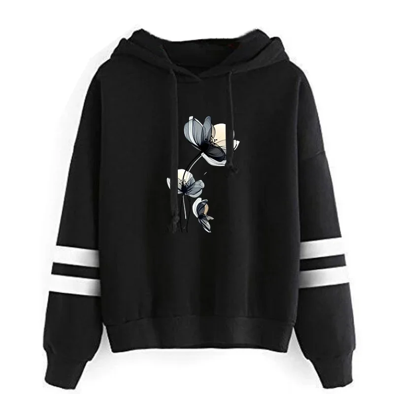 Womens Sweatshirts Ink Painting Printing Stripe Hoodie Jogging Sports Tops Clothing Casual Versatile Daily Woman Pullover Street