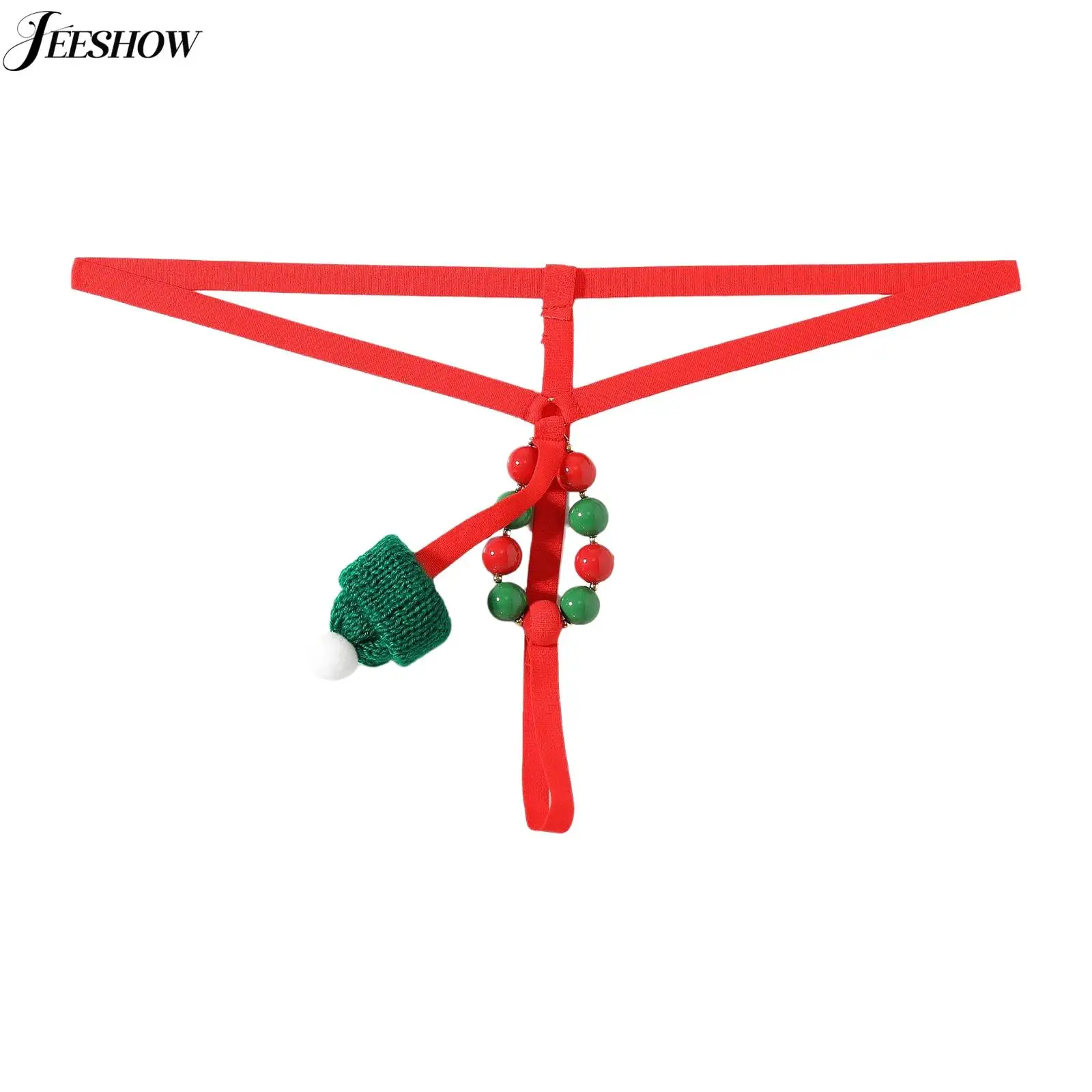 

Мужское рождественское нижнее белье, кольца с бусинами, открытые трусики с низкой посадкой и Т-образной спинкой, микро стринги, рождественский фестиваль, сексуальное нижнее белье, трусы, трусы
