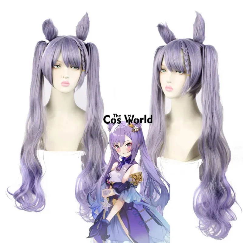 

Genshin Keqing 80cm Long Wavy Games Cosplay Wigs Fiber Heat Resistant Synthetic Hair + Wig Cap