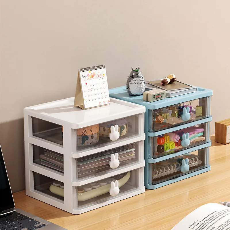 Rabbit Handle Desktop Drawer Freedom Combination Storage Box Plastic Cute Desk Storage Organizer Rack Office Organizer Box
