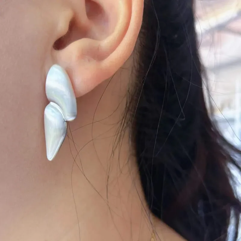 Casual geometric brushed stud earrings female niche light luxury retro temperament cold wind 925 silver needle blogger same