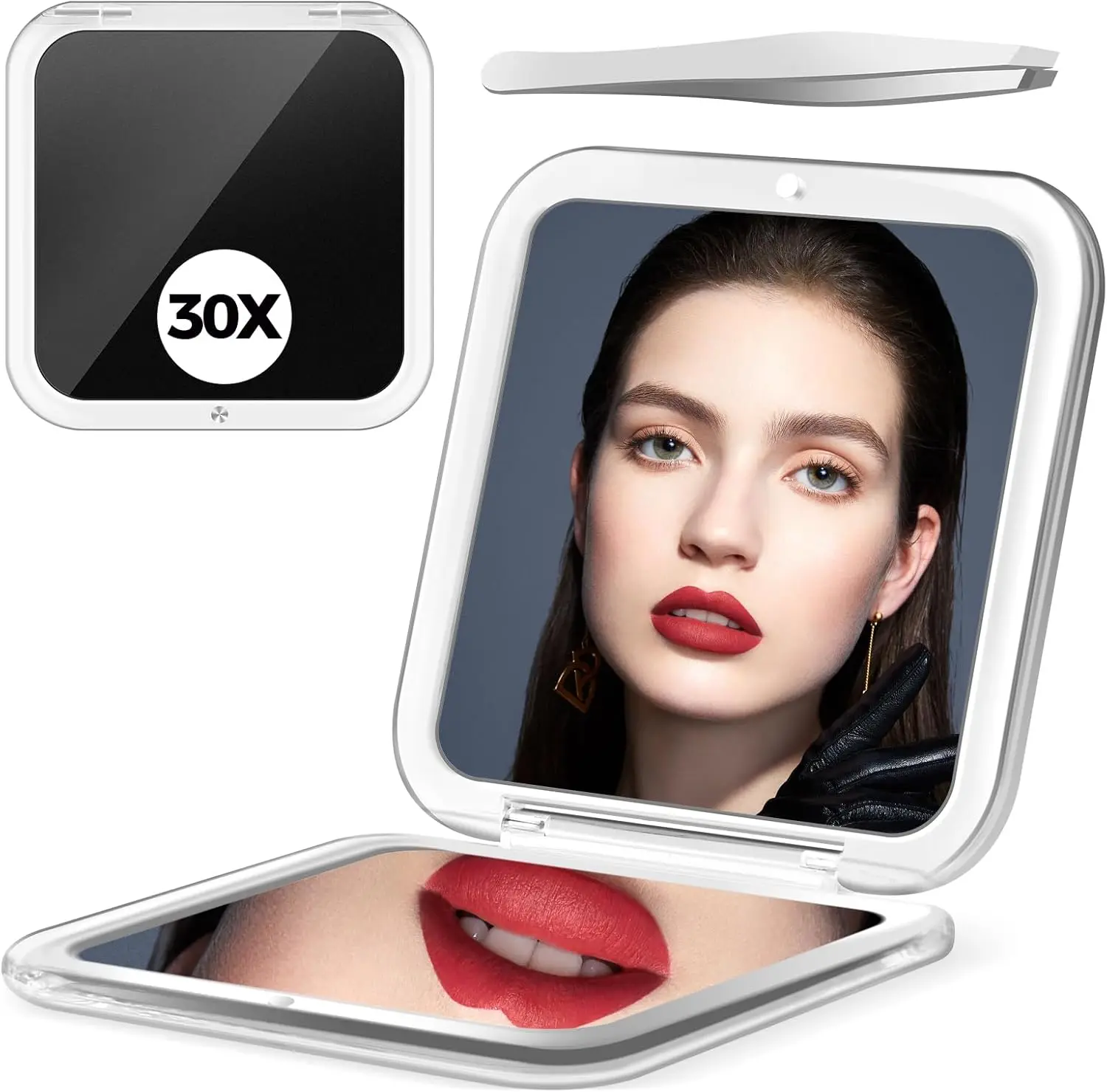 

Compact Makeup Mirror: 3.3-Inch Magnetic with ULTRA-CLOSE 30x Magnification for Detail - Portable Travel Mirror with