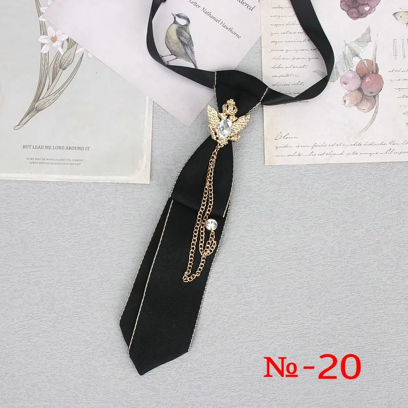 Handgemachte schwarze Band Krawatte Kristall Strass Schmuck Männer Shirts heiße neue Mädchen Jungen Kragen Krawatten Schuluniform Frauen Krawatte – Detail 21
