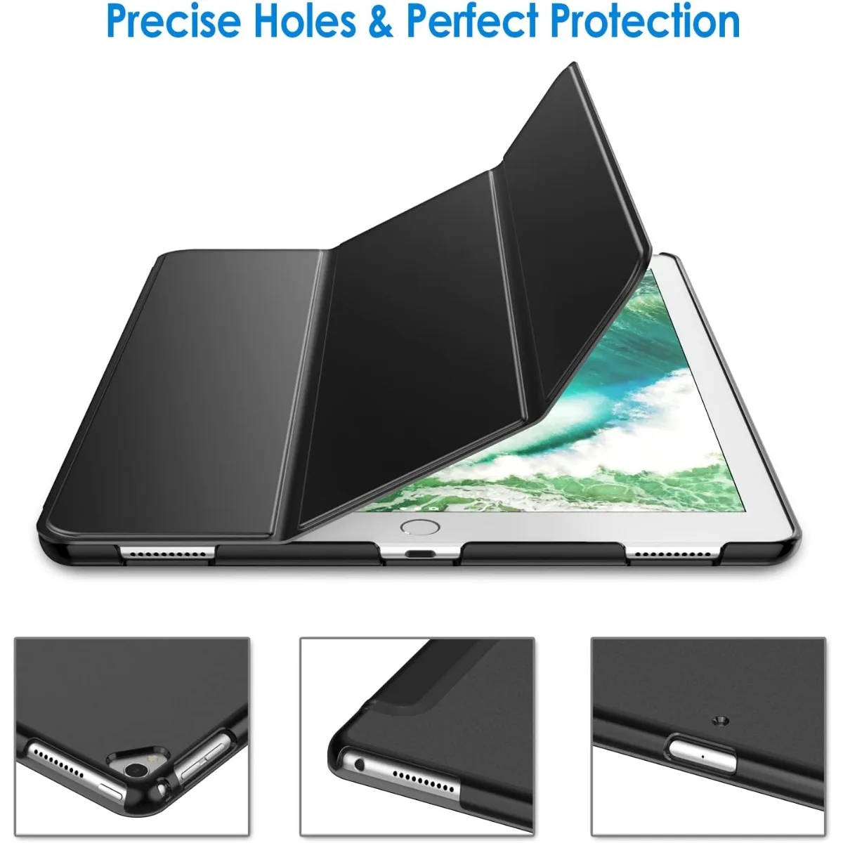 iPad Pro 12.9インチ用ケース (第2/3/4/5世代、2018/2020/2021/2022年モデル)、iPadタブレットケース、オートスリープ/ウェイク機能付き (ブラック)