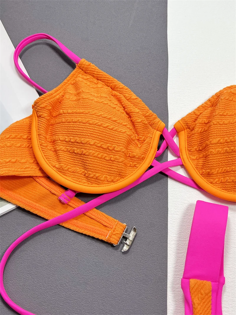 Para Praia Block colore ferretto costumi da bagno intorno alla fasciatura Bikini set 2024 donne Sexy costume da bagno brasiliano Biquini costume da bagno