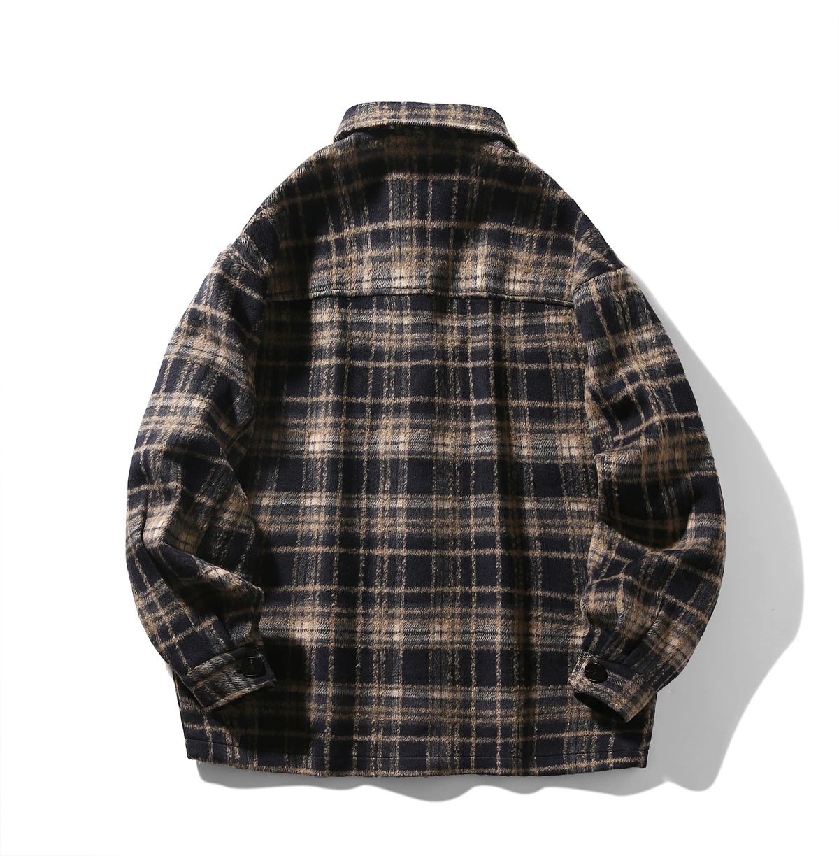 2025 Japanese Retro Brushed Black Plaid Long Sleeve Shirt Men's Spring and Autumn Loose Versatile Casual Red Jacket