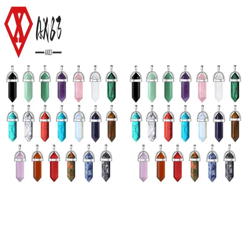 

AX83-40Pcs Healing Crystal Pendant Charms Jewelry Making Natural Gemstone Bulk Amethyst Obsidian Rose Quartz Carnelian