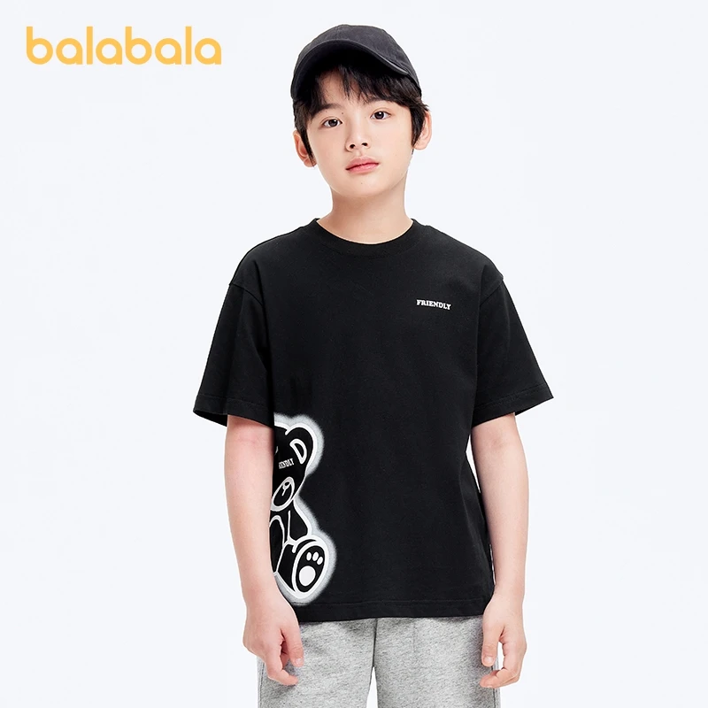 Balabala เสื้อผ้าเด็กเสื้อยืดเสื้อแขนสั้นเด็กชุดเสื้อผ้าเด็กหญิงเด็กชายแม่-เด็กเข้ากัน2024ฤดูร้อนใหม่คอตตอนชั้นล่าง