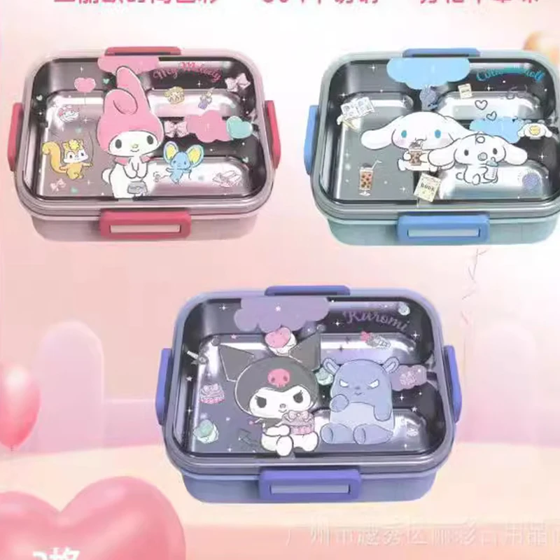 Sanrioed Kuromi My Melody Lunch Box Kawaii Anime Cinnamoroll Sealed Three-Compartment Lunch Box Girl Heart Gift for Kids