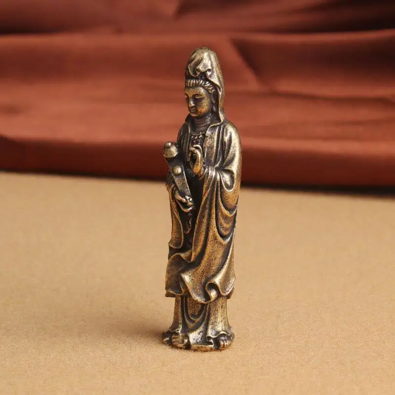 CZ pure brass Nanhai Guanyin Bodhisattva Buddha statue desktop three-dimensional small ornament office for home use