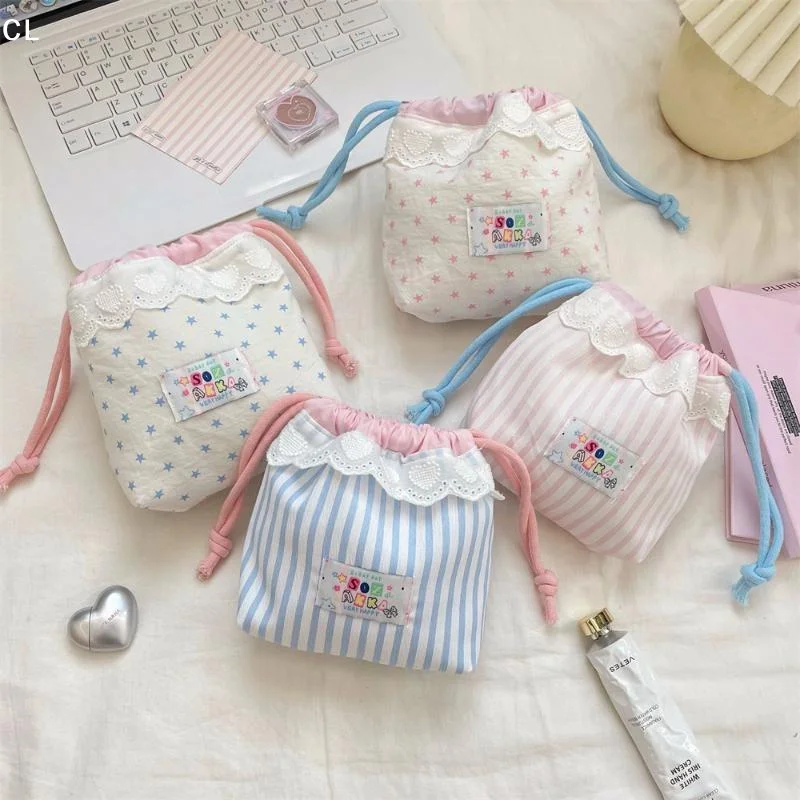 Ladies' Cosmetic Bag Cute Lace Korean High-quality Luxury Brand Coin Purse Toiletries Bag Kawaii Drawstring Y2K Storage Bag