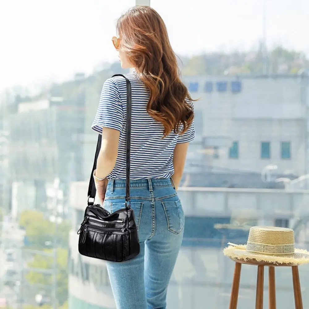 

Classic Black Mobile Phone Bag Mother Bag Large Capacity Female Handbag Small Square Bag Women Shoulder Bag PU Leather Handbag