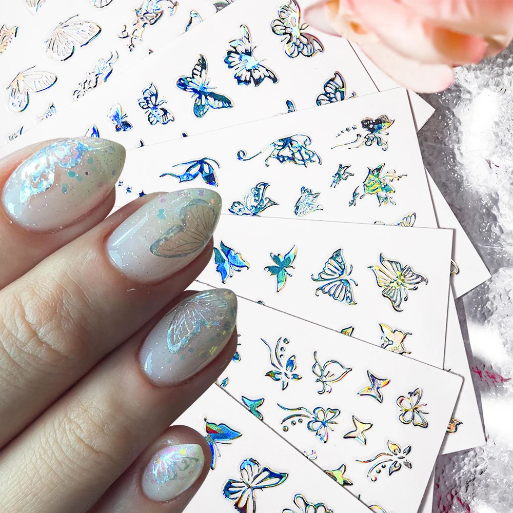 16 Holographic Sliver Butterfly Nail Sricker Decals Laser Hollow Out Butterflies Nails Sliders DIY Manicure Applique Decoration